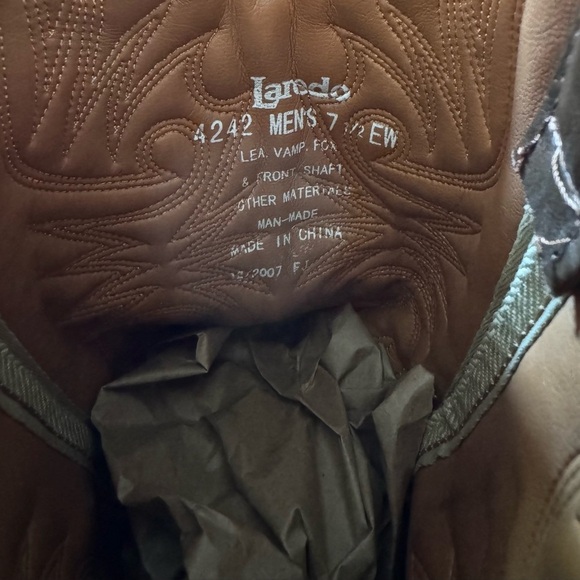 Laredo 4242 Lea Vamp Fox Brown Pull On Western Cowboy Boots Mens 7.5 EW Extra W - Picture 7 of 7